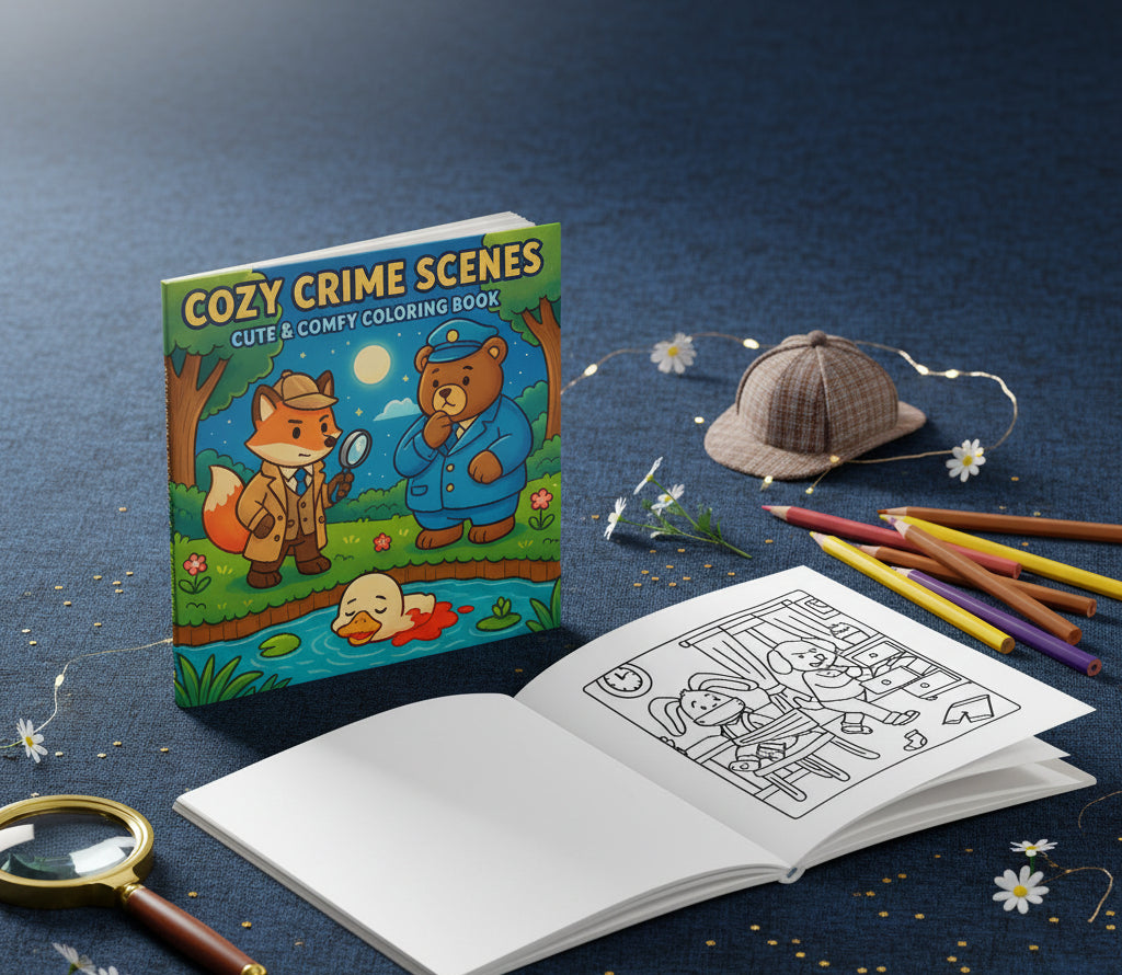 دفتر تلوين cozy crime scenes